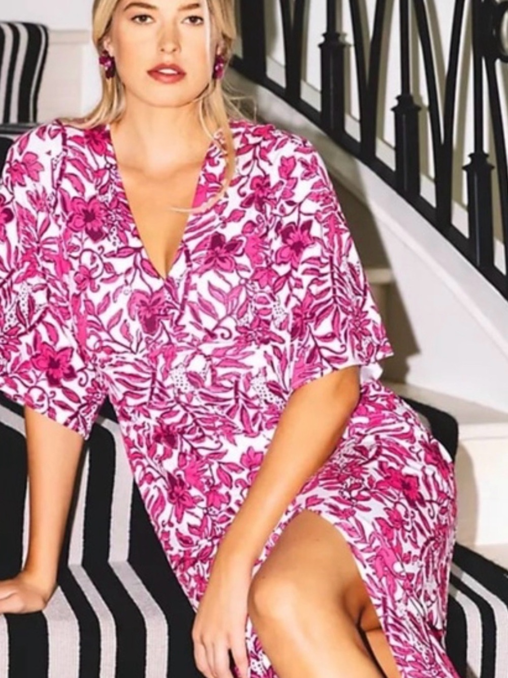 Lilly Pulitzer Fuchsia Floral Print Maxi Dress